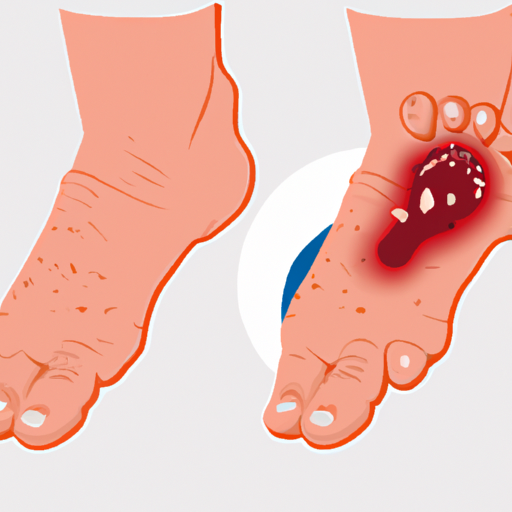 צילום תקריב של כף רגל המציגה סימנים של נוירופתיה סוכרתית